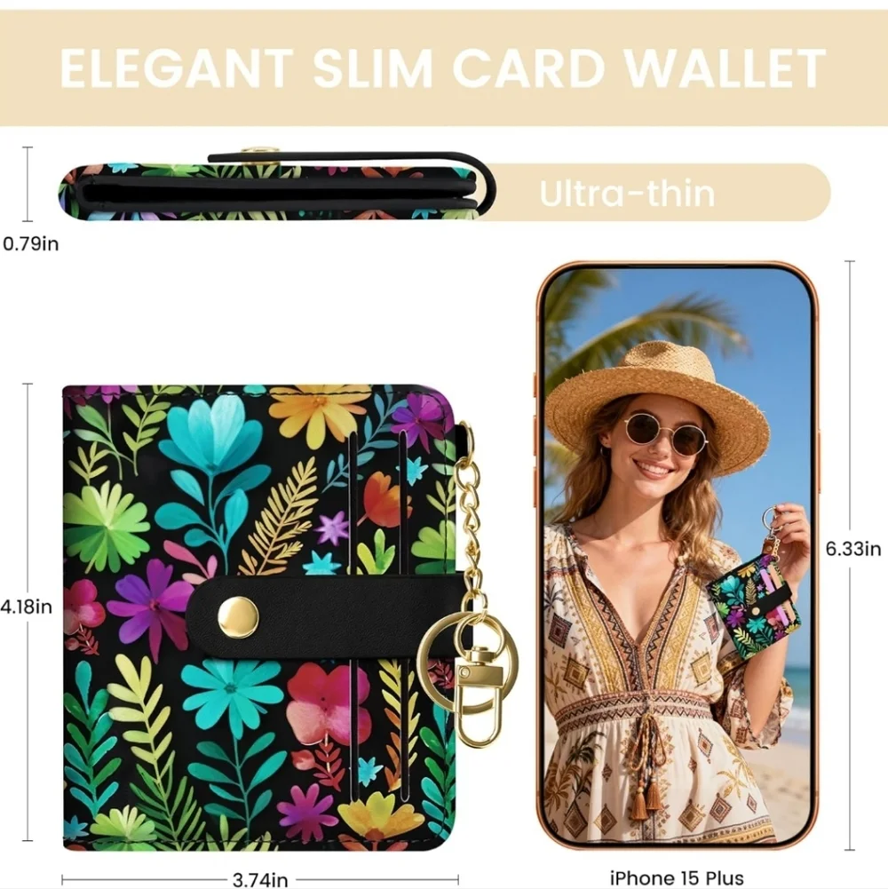 Floral Pattern Wallet with Gold Accents